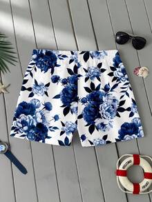 VIVINTIMO Men's Vacation Style Printed Blue Beach Shorts, Mesh Lining - Blue - View 7