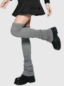 ROMWE Anime 1Pair Dark Gothic Light Gray Solid Color Wide Edge Leg Cover - Light Grey - View 4