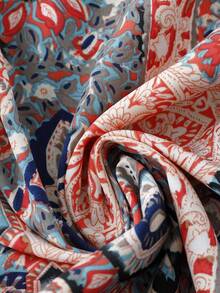 Linhara Áo kiểu nữ cỡ lớn họa tiết hoa điều tay bồng đôi - Nhiều màu - Xem 4