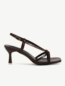 CUCCOO CHICEST Brown Strap Stiletto Square Toe Cross Strap Strap Banquet Ladies High Heel Sandals Wedding Shoes Summer Shoes Bride Shoes - Brown - View 3