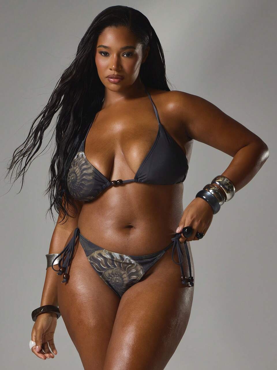 Große Größen Perlen bedruckter Bikini-Top nur für Frühling Sommer Urlaub Strand Ibiza Festival Schwimmen Sexy Elegant Blackwater