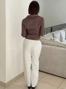 IamThia Quần ống đứng lưng rút dây dệt màu trắng cho nữ - trắng - Xem 2