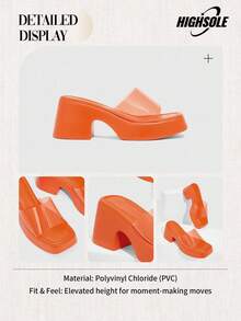 HighSole Woman Shoes Minimalist Thick Sole Single Band Fashion Summer Orange Wedge Slide Sandals For Summer Vacation Shoes Summer Party Baddie Chic Gorgeous Style Spring Shoes Spring Break Easter - Orange - View 14