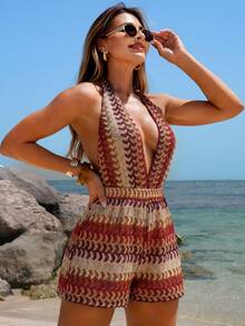 Swim Vcay Multi-Color Elegant Neck Tie Chiffon Cover Up For Women - Multicolor - View 5