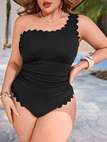 Swim Lushoire Plus Size One-Piece Swimsuit, Made Of Special Fabric With Burn-Out Technique, Mature European And American Style - Black - View 4