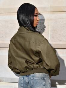 Mima John Veste en PU verte militaire vintage et patinée, nouvelle arrivée pour l'automne - Militaire verte - Voir 5