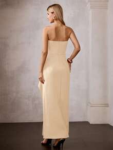 MOTF Soiréza Đầm dài không dây vai dành cho nữ, thích hợp cho các dịp trang trọng. - Màu be - Xem 3