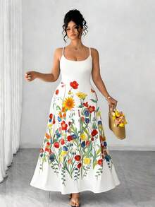 Elenzga Plus Size Women's Elegant Ditsy Floral White Summer Dress,Tropical Holiday Sun Dress For Bachelorette Party,Tea Party,Weddings&Picnic Spring Outfit - White - View 1