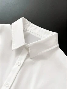 Resyla Camisa corta de unicolor casual de talla grande para verano - Blanco - Ver 5