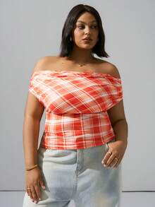 Hourglow 大码夏季休闲格子印花百搭T恤，夏季上衣，适合沙漏型身材 - 彩色 - 查看 3