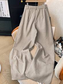 GlowEve Quần tây nữ dáng rộng, thắt eo, màu xanh dương và trắng, chất liệu vải, thích hợp cho mùa xuân/hè. - Màu be - Xem 2