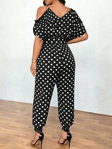 Elenzga Women's Black And White Off-Shoulder V-Neck Loose Casual 80s Jumpsuit, Summer Vacation - Black - View 2