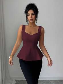 SHEIN Elenzya Women's Sweetheart Neck Front Split Waist A-Line Sleeveless Camisole Top,Burgundy,Summer,Elegant,Date Night Vintage French Style For Commute,Casual - Maroon - View 5