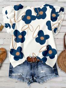 EMERY ROSE Plus Size Women Floral Print Round Neck Casual Versatile Daily Wear Shirt - Multicolor - View 2