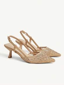 CUCCOO CHICEST Giày nữ thời trang, giày cao gót nữ, giày cao gót đính đá, thiết kế thanh lịch, thích hợp cho hẹn hò, công sở. - Màu be - Xem 1
