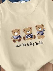 3pcs/Set Toddler Boys' Cartoon Bear Print Striped Short Sleeve T-Shirt,Casual White Graphic Tee,Summer Back-To-School,Carrer Day,Versatile Cute Tee - Multicolor - View 5