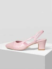MOTF SEPATU WANITA GAYA EROPA DAN AMERIKA BARU, LUBANG SISI UDARA, UJUNG BULAT, HAK TEBAL SEDANG, WARNA PINK, SERBAGUNA, NYAMAN, KASUAL, ELEGAN, MODIS, MODEL SLIP-ON, HAK TINGGI KLASIK - Baby Pink - View 3