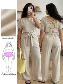 Enliva Mono informal de color albaricoque para vacaciones, talla grande, para silueta de manzana y redondeada - Albaricoque - Ver 1