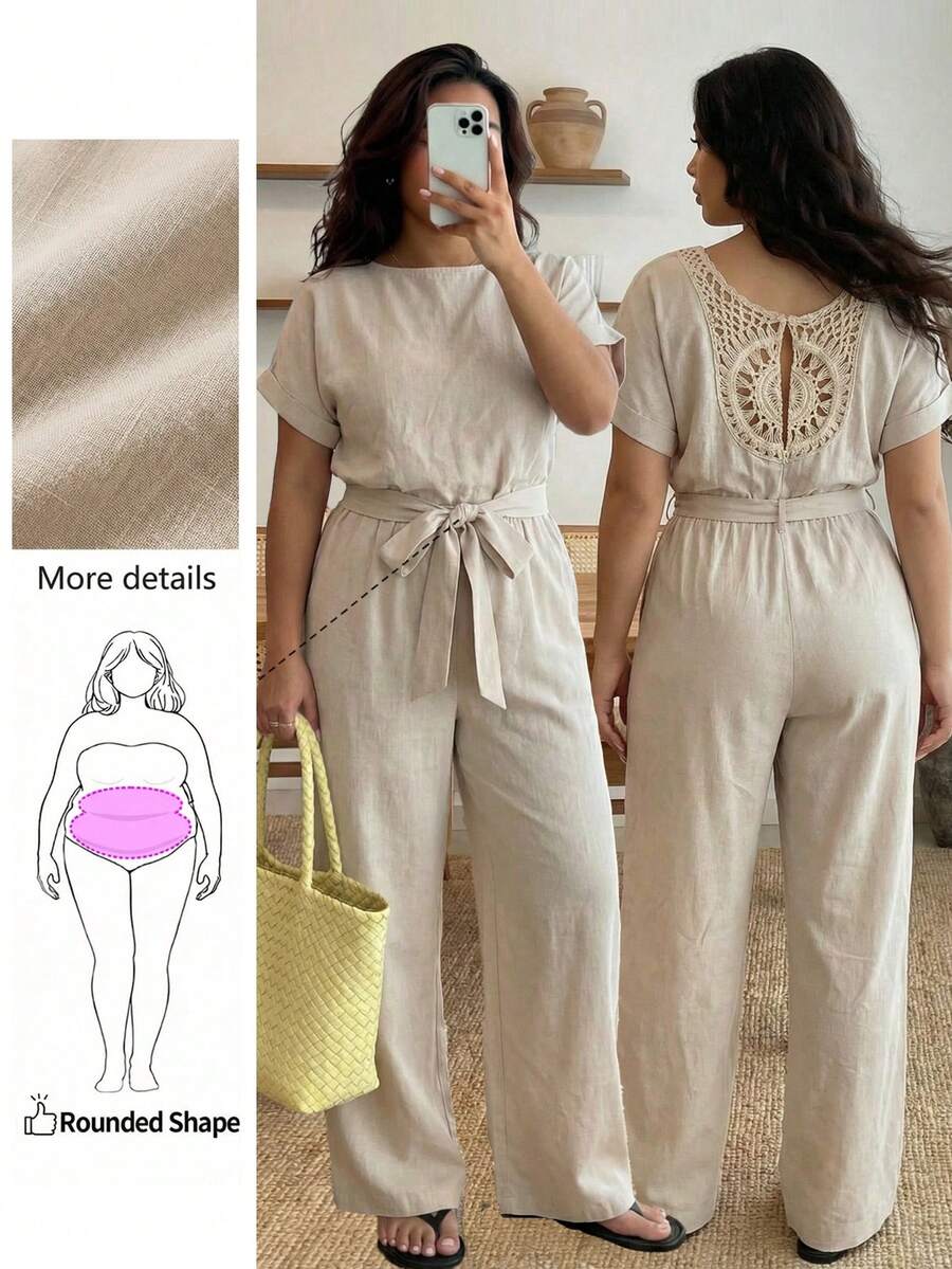 Enliva Mono informal de color albaricoque para vacaciones, talla grande, para silueta de manzana y redondeada - Albaricoque - Ver 1