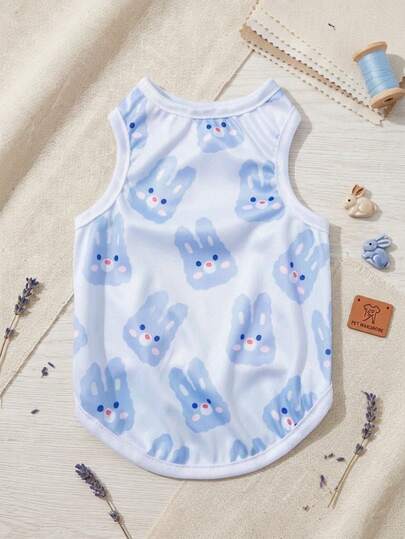 PETSIN 1 pieza Chaleco para mascota con estampado azul y blanco de conejo lindo