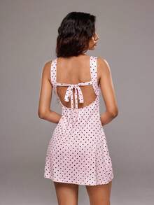 SHEIN PETITE Đầm mini dáng chữ A ôm sát, cổ chữ V sâu, dây mảnh, hở lưng, thời trang cho mùa xuân/hè, thích hợp cho các dịp đi làm, tiệc tùng, dạ hội, đám cưới. - Hồng - Xem 2