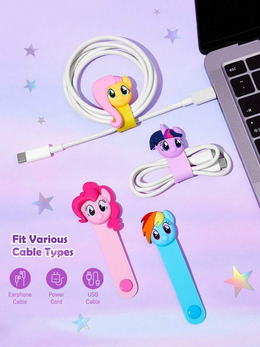 My Little Pony X SHEIN 1pc / 4 Pcs Cartoon Data Cable Storage Clip Travel Earphone Charging Cable Organizing Clip Home Multi-Functional Cute Winding Cable Organizer, Suitable For Various Cable Storage - Multicolor - View 1