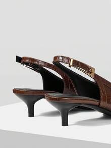 Mnmlis Giày nữ thời trang đơn giản, đế thấp, gót nhọn, quai hậu, kiểu mule, họa tiết dập nổi, thích hợp đi làm. - màu nâu - Xem 4