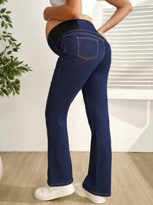 SHEIN 孕妇弹力紧身牛仔裤 - 深色水洗藍 - 查看 2