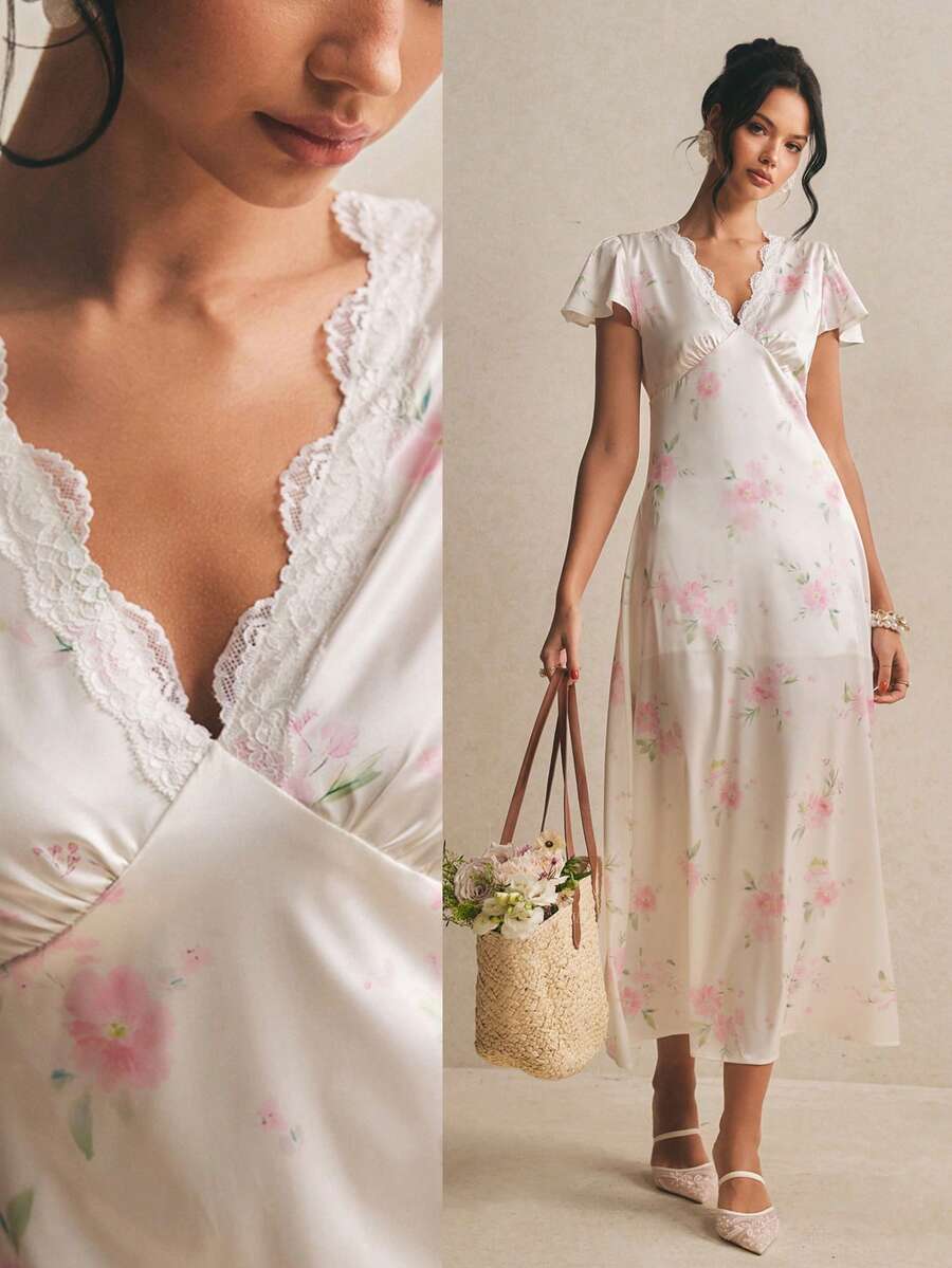 Poéselle 女士优雅印花连衣裙，夏季 - 粉色 - 查看 1