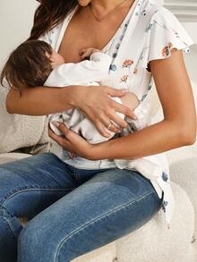 GentleRue Maternity 优雅印花系带哺乳上衣，适合夏季孕妇穿着 - 彩色 - 查看 3