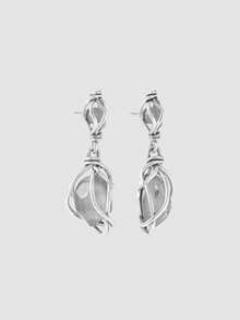 Silver Water Droplets With Irregular Lines Wrapped Around A Frigid Wind Earring - Antique Silver - View 6