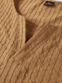 VENTUSAIL 男士纹理面料短袖T恤套装，适合居家和度假穿着 - 棕色 - 查看 8