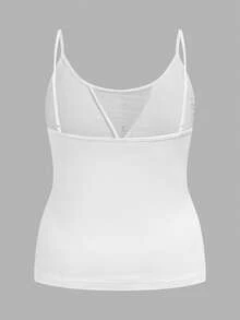 SHEIN EZwear 大码纯色吊带极简设计网眼拼接夏季百搭吊带衫 - 黑與白 - 查看 5