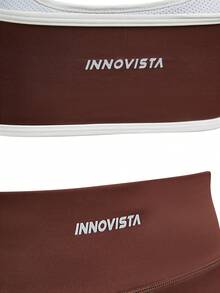 Innovista 女士撞色露背长袖上衣和短裤休闲运动套装 棕色健身套装 女士运动服 女士运动套装 女士健身套装 女士健身服套装 - 卡其色 - 查看 7