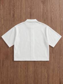 SWAVVY Áo sơ mi nam tay ngắn cài một hàng khuy, in họa tiết hoa anh đào, kiểu dáng thường ngày. - trắng - Xem 5