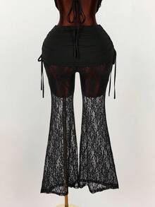 Amplova Low-Waist Sexy Sheer Flare Pants - Black - View 9
