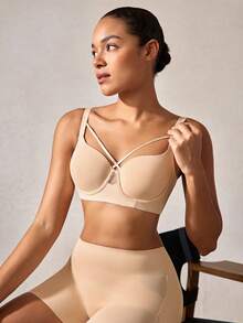 Seamless Floating Cup Bra For Women, Lift & Enhance Bust, Thin Sexy Underwire Bra - Apricot - View 10