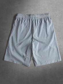 STYNVO 男士夏季休闲条纹抽绳腰短裤 - 藍白色 - 查看 2