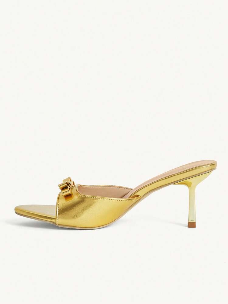 CUCCOO CHICEST Ladies' New Fashionable And Elegant Fine High-Heeled Sandals In Summer, A Pair Of Golden High-Heeled Sandals, Bow-Decorated Open-Toe Design, Suitable For Afternoon Tea, Appointments, Parties, Formal Settings, Vacations
