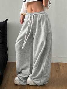 SHEIN Tall CURVE 加大码女式街头风外出休闲装束，加大码弹力腰带舒适灰色弯刀裤 - 淺灰色 - 查看 4
