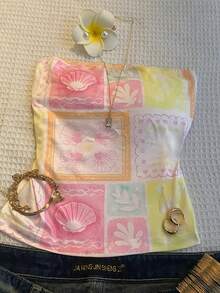 Glimmora 女士夏季度假热带水果棕榈树海滩度假抹胸上衣 - 彩色 - 查看 4