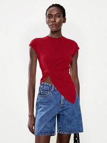 Lumivelle Camiseta blanca elegante y minimalista para mujer, adecuada para el uso diario, de moda y versátil - Rojo - Ver 5