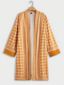 Manfinity Homme Plus Size Men's Geometric Print Shirt And Shorts Set, Casual Holiday Outfit - Yellow - View 5