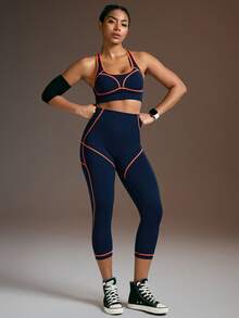 Powerista Women's 7/8 Length Sports Leggings Powerista Yoga Tights Seamless High Stretch Tummy Control Gym Leggings  Running Cycling Indoor Outdoor Yoga Seksi Chic For Daily Wear Running Cycling Yoga Studio Tennis Gym Indoor Outdoor Active - Navy Blue - View 7