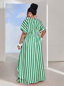 Maweii Plus Size Pink Striped Tie Front Cardigan Set - Multicolor - View 6