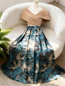 GlowEve 女士拼接设计收腰A字连衣裙，优雅百搭，适合度假、通勤、情人节、约会、法式街头风、复古派对等场合，早春/春夏新款，绿色长裙 - 彩色 - 查看 1