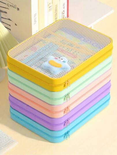 A5 Transparent Mesh Document Bag, Double-Ended Zipper, Dopamine Color Ticket Organizer, Large Capacity Pencil Case Cosmetic Organizer Travel Organizer, Suitable For Storing Documents, Stationery Cosmetics Data Cables Toiletries