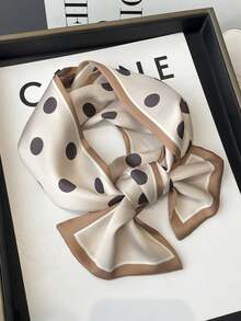 1pc Minimalist Elegant Bandana Dot Pattern Satin Square Scarf, Double-Layer Satin Ribbon Tie Neckerchief Headband Bow For Dress - Multicolor - View 4