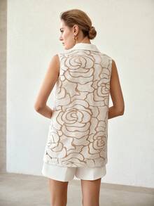 MOTF PREMIUM Áo blazer dài ngang gối, thiết kế sang trọng, thanh lịch, không tay, cổ ve áo, thêu hoa hồng giả cỡ lớn. - trắng - Xem 3