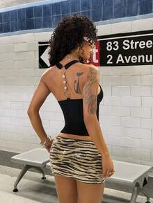 SHEIN DivaQ Women's Rhinestone Cross Deep V Neck Backless Camisole - Black - View 4